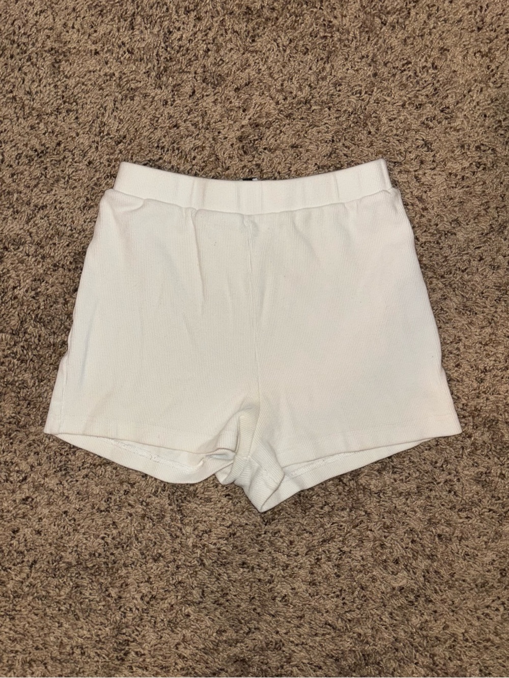 Princess Polly Cream Ribbed High-Waist Shorts